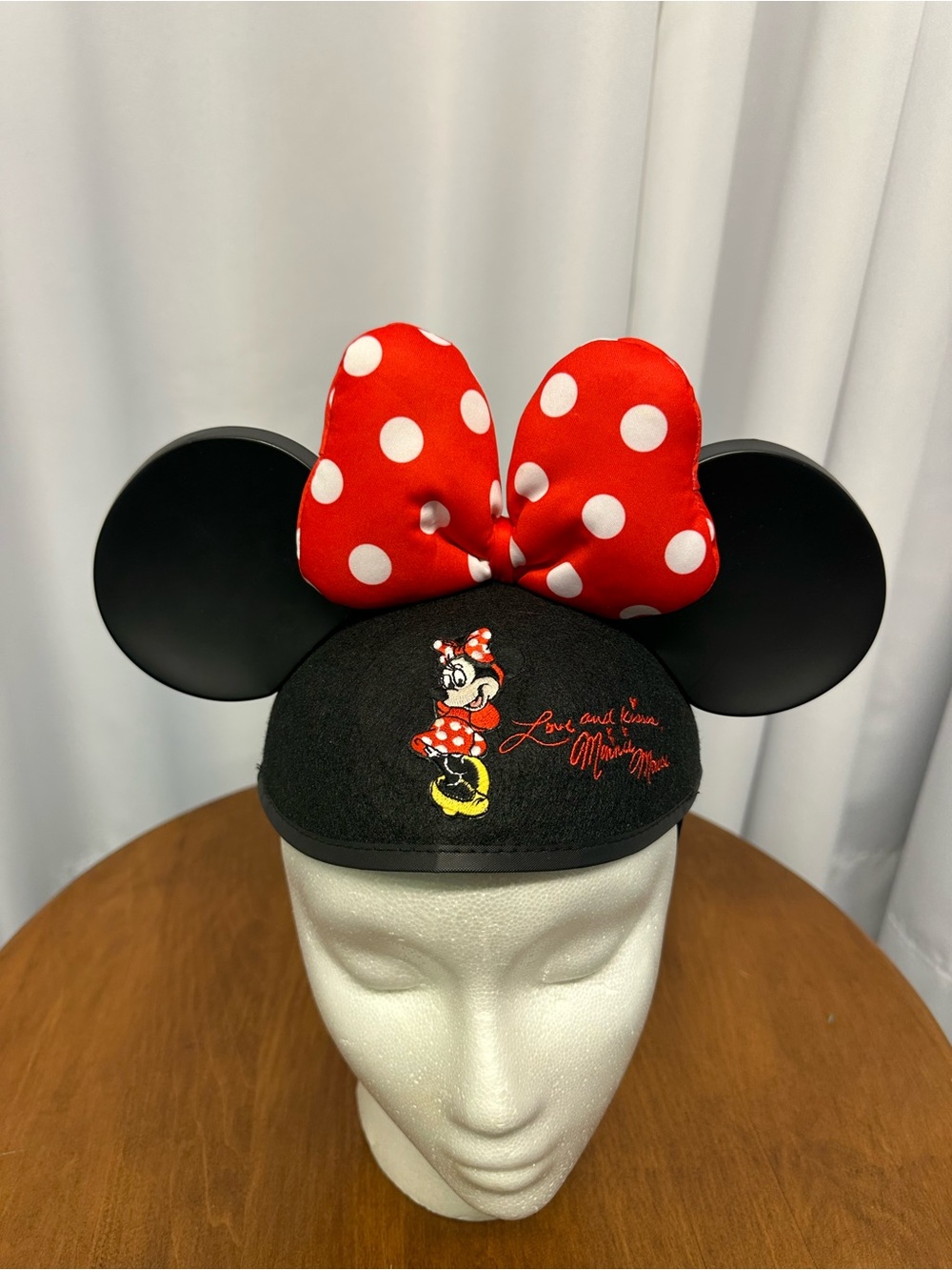 Vintage Disney Youth Minnie hat ears black red polka dot